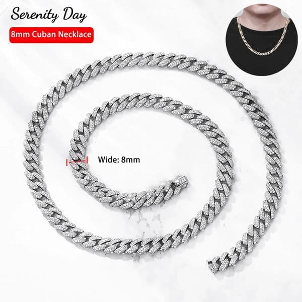 Serenity High Carbon Diamond Cuban Necklace Mens Hip Hop S925 Silver 2 Rows 8mm Cuban Chain Water Diamond Miami Necklace Jewelry 241125