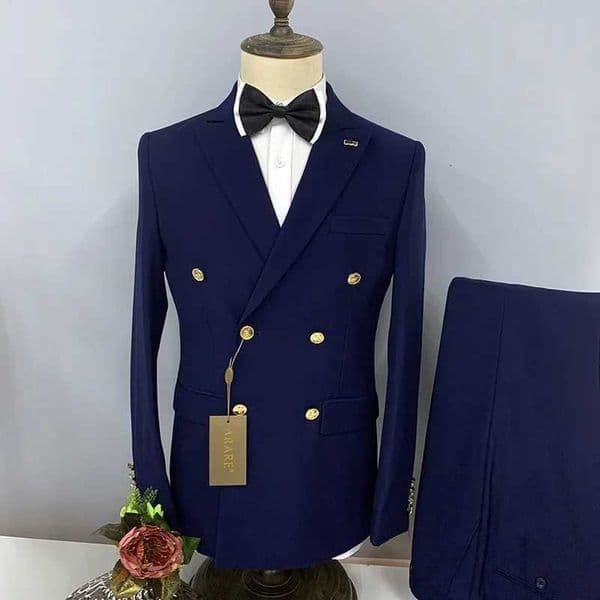 New mens casual double chest solid color business ultra-thin 2-piece set pants set metal buckle dress jacket Trouser X241126