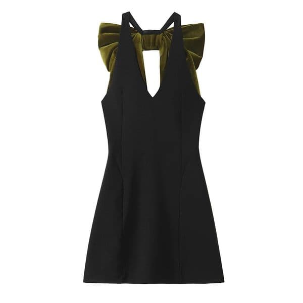 European and American womens clothing French velvet oversized bow decoration pendant dress 241125