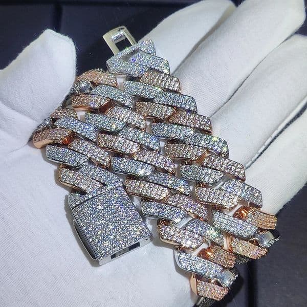 20mm 3-row Cuban chain necklace with gold and silver dual color ice CZ thick Cuban chain Miami hip-hop jewelry 241125