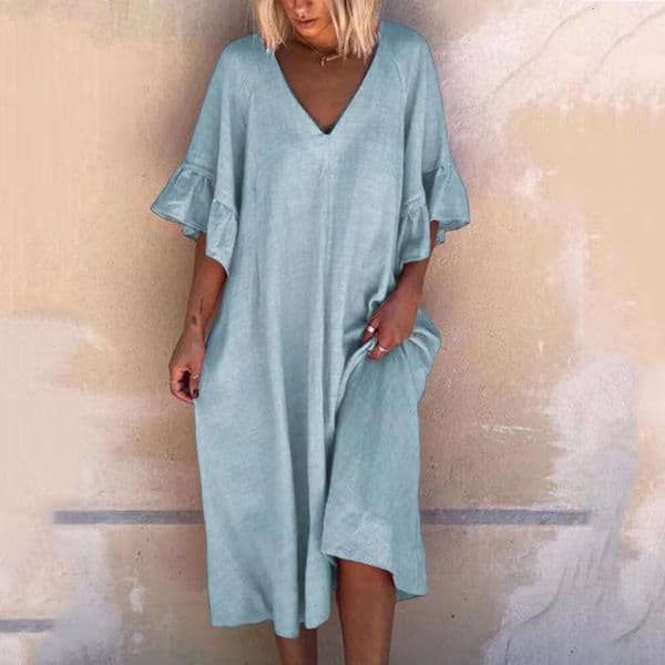 New European And American Solid Color Sexy V-Neck Patchwork Loose Dress B4