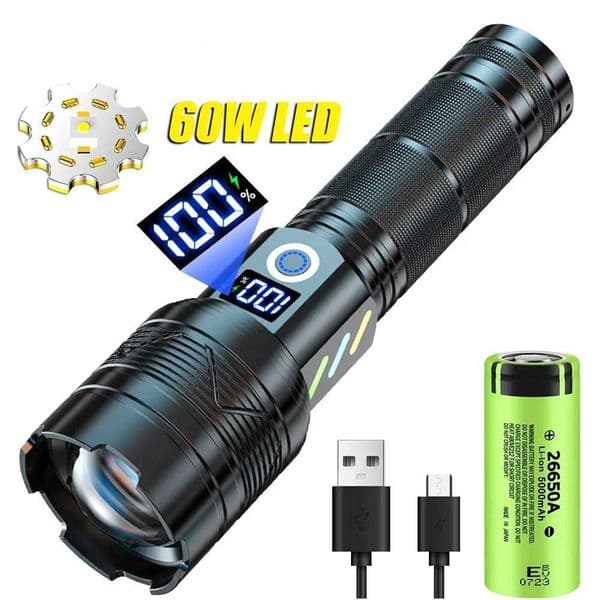 High Power Strong Light Long Range LEP Flashlight USB Charging 26650 Lithium Battery Outdoor Telescopic Zoom Super Bright Torch Z241126