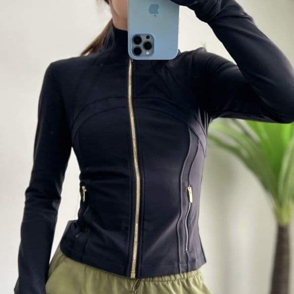 Cropped Women Yoga DF Jacket Outfit Womens Zipper Nu Activewear Slim Fit Zip Thumb Hole Running Workout Fitness Jackets