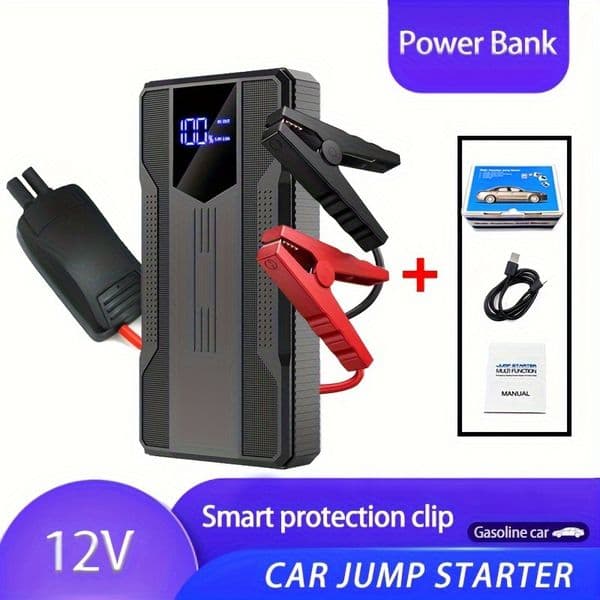 Manufacturer Portable Battery Charger Power Bank 12V Smart Clip Car Jump Starter With LCD Screen