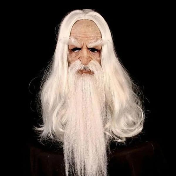 Halloween white haired wizard Santa Claus mask grandpa latex mask long white wig and beard costume accessories 241126