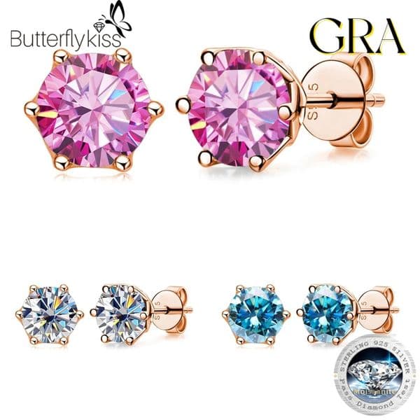 Butterflykiss 5/6.5mm female couple Mo silica stud earrings S925 pure silver rose gold plated wedding earrings jewelry gift 241127