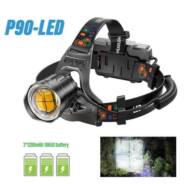 Super Bright LED Headlamp with XHP90 Lamp Beads Waterproof Headlight Power Display Suitable Exploration Hunting Fishing Z241129