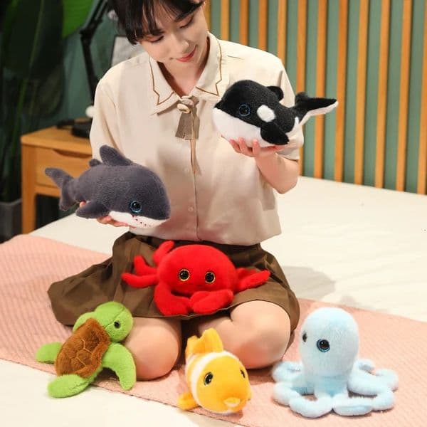 1pc Kawaii Sea Animals Plush Toy Soft Stuffered Sea Turtle Whale Octopus Fish Doll Cute Decor Xmas Gift For Kids Children Girl 241126