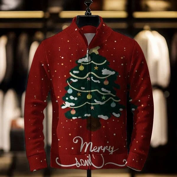 mens casual sweater Christmas 3D printed loose cardigan wool sweater jacket jacket mens cardigan wool sweater mens clothing 241126