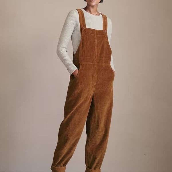 New European And American Solid Color Corduroy Casual Pocket Overalls Trendy Clothing With Fashionable Temperament B2
