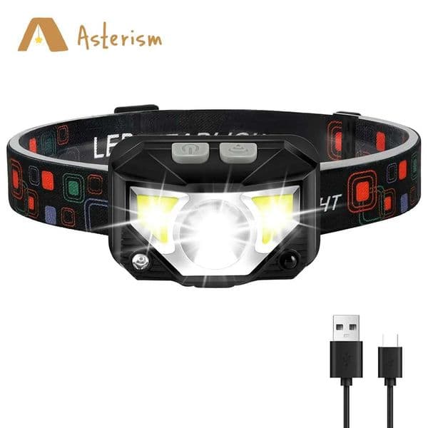 1200 Lumen Bright Headlamp Flashlight LED Rechargeable Headlight Red Light Waterproof Motion Sensor Head Lamp Fishing Head Light Z241129