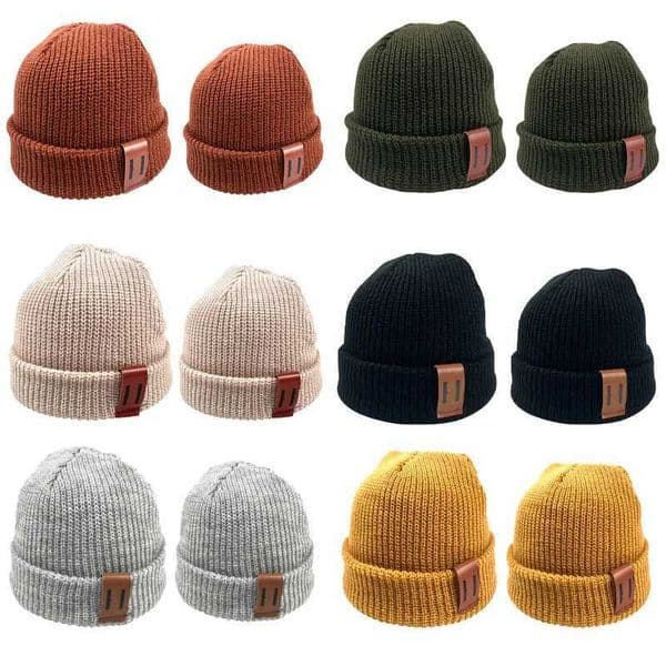 Baby Knitted Hat Boys and Girls Autumn Winter Warm Children Beanie Adult Children Parents Childrens Hat with Leather Label Newborn Baby Hat W241127