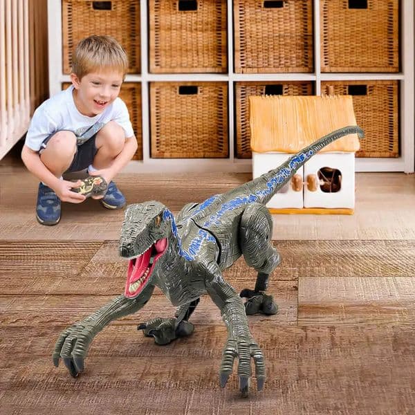 Remote Control Dinosaur Toys Kids RC Electric Walking Jurassic Simulation Velociraptor Toy With LED Light And Roaring 240417