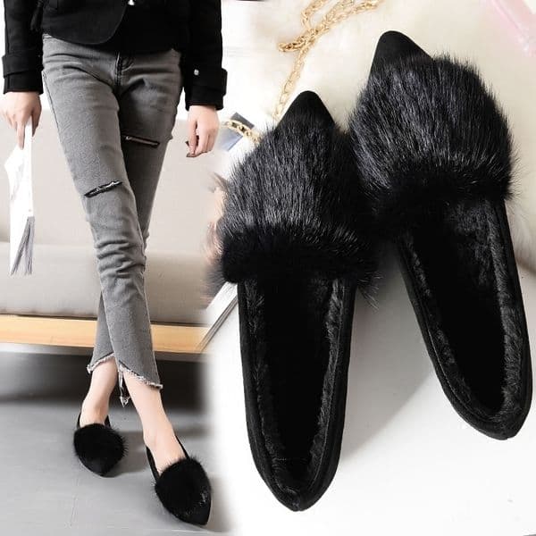 genuine leather mint fur leather shoes womens soft soled warm single shoes ballet dancer Mokasin wool sweater winter wool dot flat241127