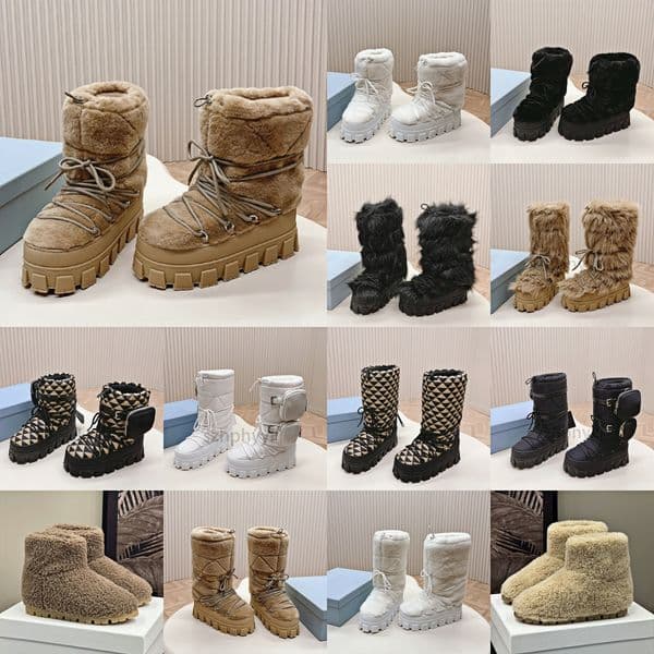 designer boots apres ski nylon winter boot woman booties snow lace up bootie chunky bottom metal triangle women womens ankle knee half