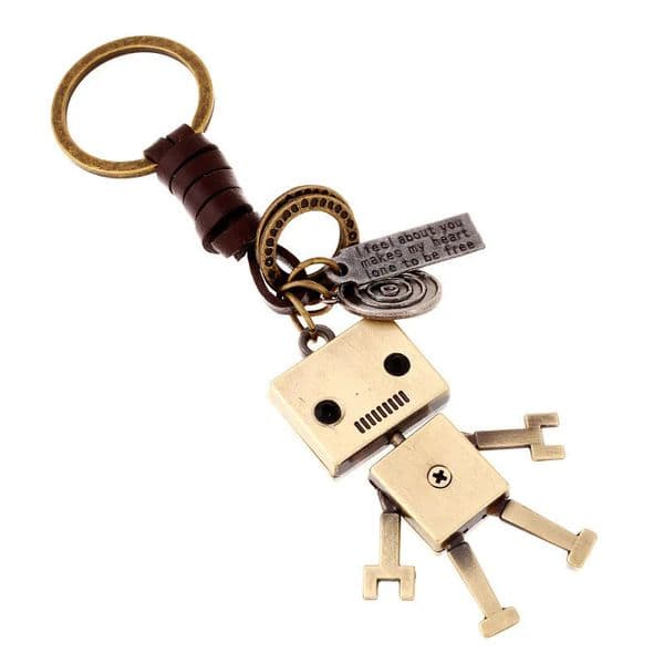 LETAPI Handwoven Leather Keychain for Men Punk Vintage Mobile Alloy Robot Creative Key Chain Wholesale 2024 241125