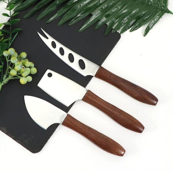 Jaswehome 3pcs Cheese Knife Butter Cutter Black Walnut Wood Stainless Steel Tools Tool Set Slicer 241127
