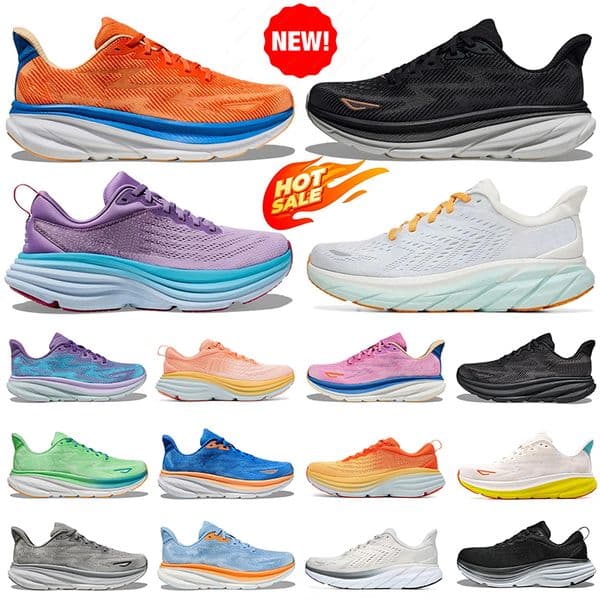 running shoes for men women breathable sneakers Bondi 8 Clifton 9 Triple Black White Coastal Sky Vibrant Orange Pink Yellow outdoor sport trainers