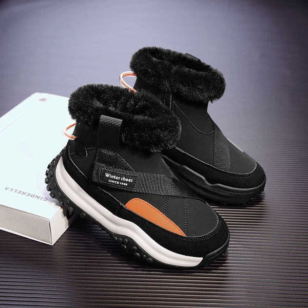 Autumn and winter new mid size childrens unisex leather snow boots with plush insulation and high top cotton shoes for children M241128