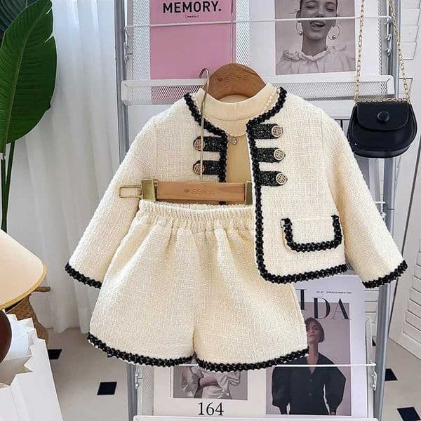 Clothing Sets CHIldrens Clothing Sets Lace Coat Shorts 2pcs Sets Kids Clothes Girls Infant Designer Clothes Kids Boutique Clothes M260327