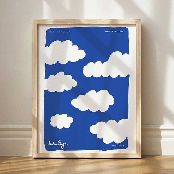 White clouds blue background modern cartoon canvas printing poster living room bedroom porch bedroom wall decoration W241128