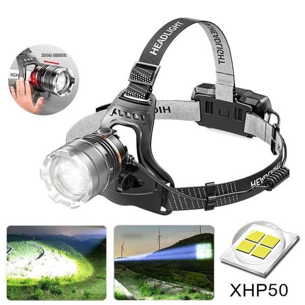 XHP50 LED Sensor Headlamp Waterproof Head Light Rechargeable Fishing Searching Camping Head Flashlight Zoom Lantern Z241129