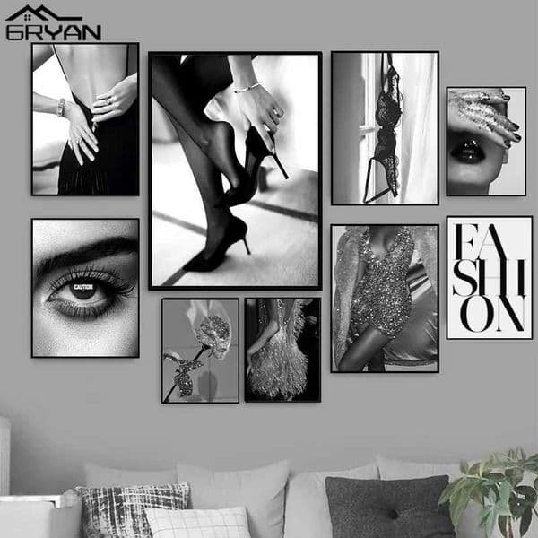 Caution Eye Sexy Womens Poster Black and White Bra Canvas Art Fashion Wall Picture Party Ball Girl Painting Printing Bedroom Decoration W241128
