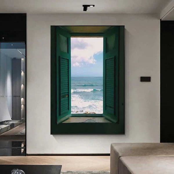Nordic Window Outside Landscape Sea Canvas Painting Seascape Posters and Prints Wall Picture Living Room Home Decor No Frame W241128