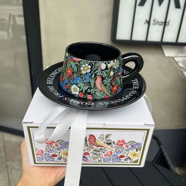 Colorful Ceramic Coffee Mug Set Afternoon Tea Breakfast Milk Oatmeal Cake Plate Home Cup Drinkware Party Guest Gifts 241128