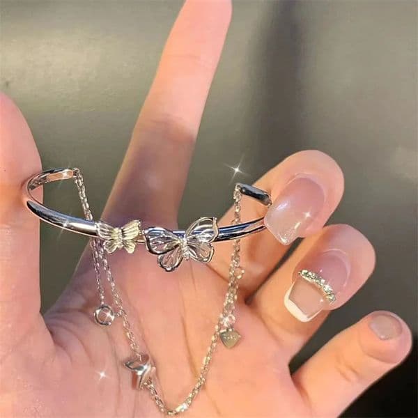 Korean Exquisite Butterfly Chain Bracelet Shiny Zirconia Flower Star Moon Pendant Adjustable Elegant Jewelry 241125