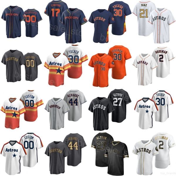 Woman Youth Man Baseball Astros Jersey 2 Alex Bregman 27 Jose Altuve 44 Yordan Alvarez 30 Kyle Tucker 21 Yainer Diaz 17 Victor Caratini Cool Base Flexbase Uniform