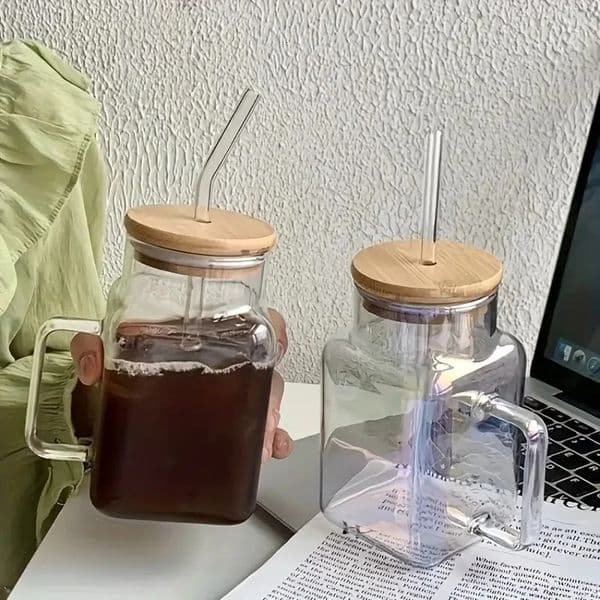 14 piece 174 oz510 ml glass with bamboo lid and straw iced coffee cup summer wine set birthday gift suitable for cafes 241128