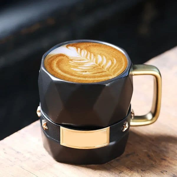 Bronze Belt Cup Ceramic Creative Coffee Milk Mug Home Office Girl Gift Box Mugs Cups 241128