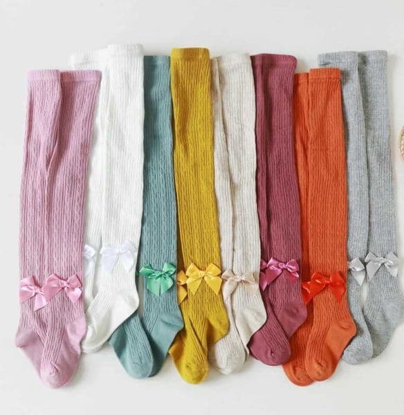 8-10 years of beautiful bow tie leggings suitable for girls in autumn winter and childrens plain knitted childrens leggings W241128