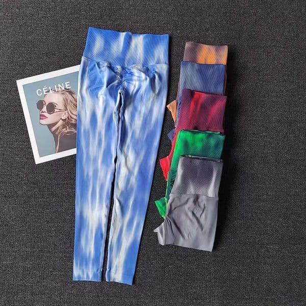 2023 New Women's Tie-Dye Yoga Seamless High Waist Peach Hip Fiess Gym Push Stretch Sports Tight Pants