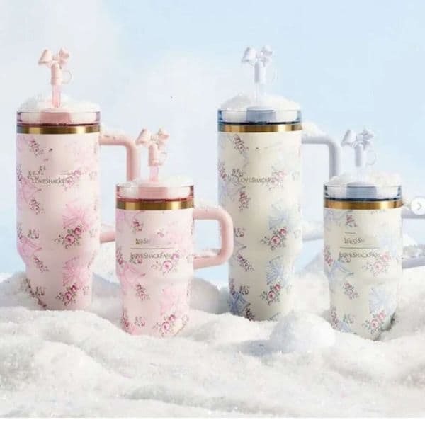 US Warehouse 40Oz Tumbler 14Oz Love Shack Fancy Rosa Christmas Beaux Pink Blue Stainless Steel Mug With Lid And Straw Cups W260209