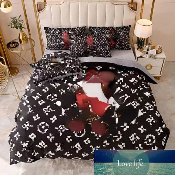 Wholesale Bedding Sets Luxury Designer Classic Letter Logo Print Duvet Cover Pillow Cover 4-piece Set of Pure Cotton Black Pink Large Logo Set Bedroom Decoration
