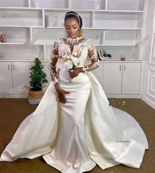 Vintage Sexy Mermaid Wedding Dress For Black Girls 2024 Pearls Appliques Lace African Bridal Gowns O-Neck Formal Dresses Robe 0431