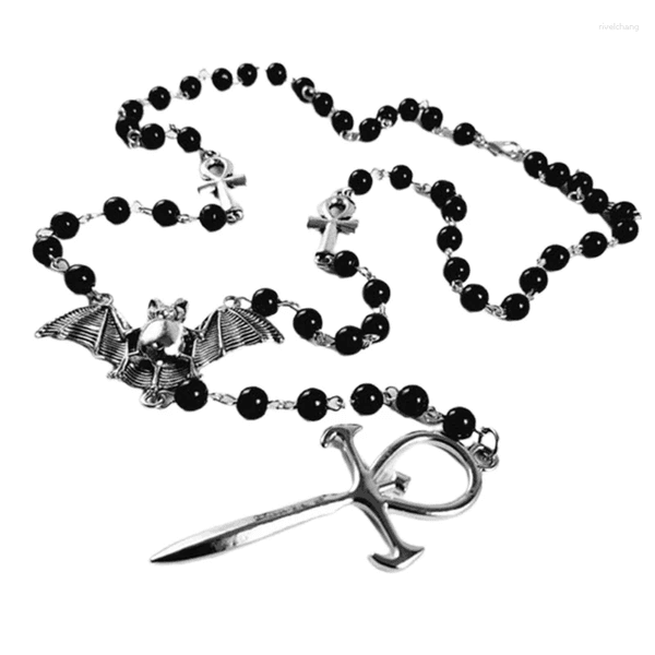 Pendant Necklaces Trendy Punk For Vampire Ankh Rosary Women Black Bead Necklac