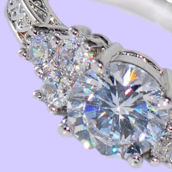 Fashion Cute Female Girls White Round Wedding Ring Luxury 925 Sterling Silver Diamond Ring Promise Engagement Rings For Women