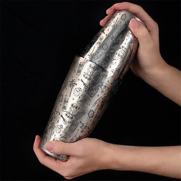 Boston Cocktail Shaker With Etched Pattern Bar Tin Set Tool 240119