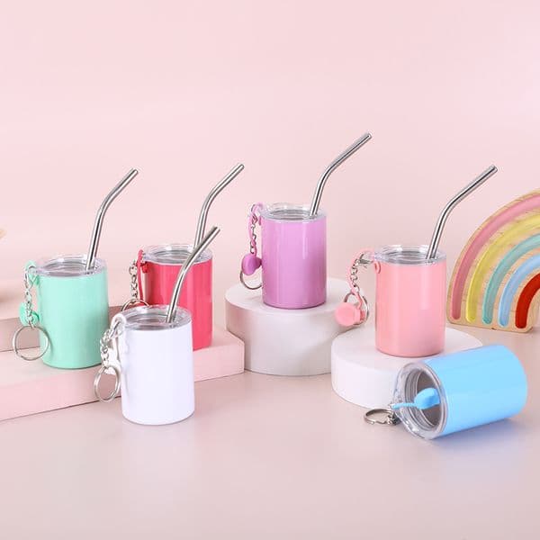 3oz sublimation shot with keychain stainless steel mini straight Tumblers double walled non-vacuum wine Alcohol glass cute kids children cup