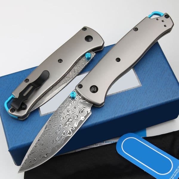 2Models 535/535-TI Bugout Folding Knife 3.24 Damascus Plain Blade, TC4 Handles