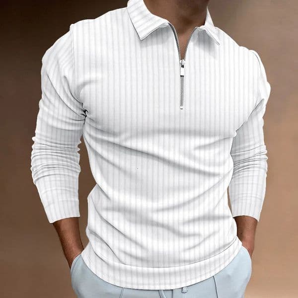 Autumn And Winter Europe And The United States Mens Casual Fit Striped POLO Shirt Fashion Long Sleeve Solid Color Polo 240126