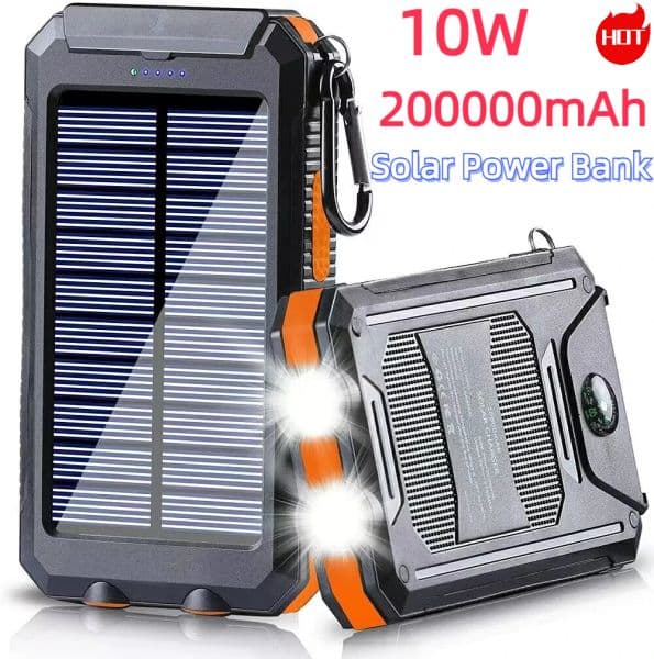 200000mAh Portable Solar Bank Charging Poverbank Three defenses External Battery Charger Strong LED Light Double USB Power