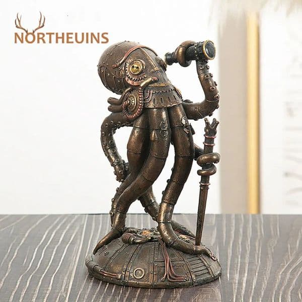 NORTHEUINS Resin Steampunk Cthulhu Mechanical Traveler Octopus Figurines Giant Kraken Marauder Simulation Home Living Room Decor 240130