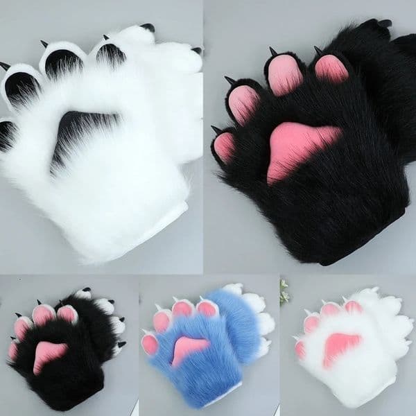 2 Pcs Cartoon Plush Cat Cosplay Costume Nails Claws Gloves Furry Hand Paw Gloves Anime Cosplay Mittens for Story Telling 240201