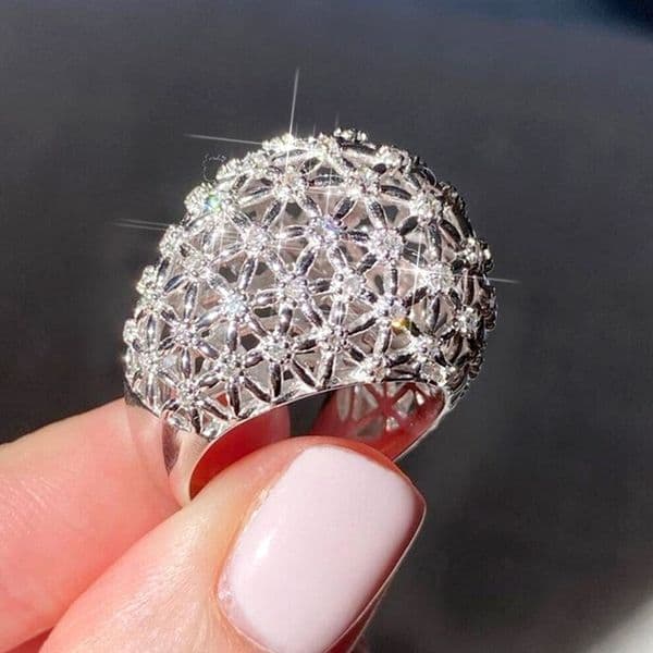Vintage Sterg Sier Wedding Rings for Women, 3A Cubic Zirconia Chrysanthemum Eternity Engagement Ring, Party Jewelry Gift