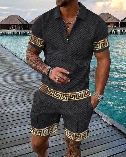 Mens Polo Set Summer Vintage Tracksuit Casual Stylish Outfit Male Shirt Suit Hawaii Style Clothing Streetwear 240219