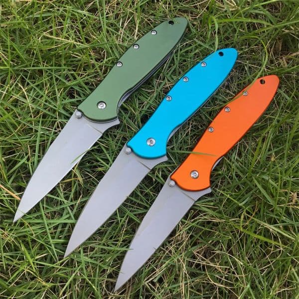 KS 1660 Ken Onion Leek Assisted Flipper 3 Bead Blast Plain Blade Orange Stainless Steel Handles Folding Pocket Knife folding Outdoor Hunting Tool knife C